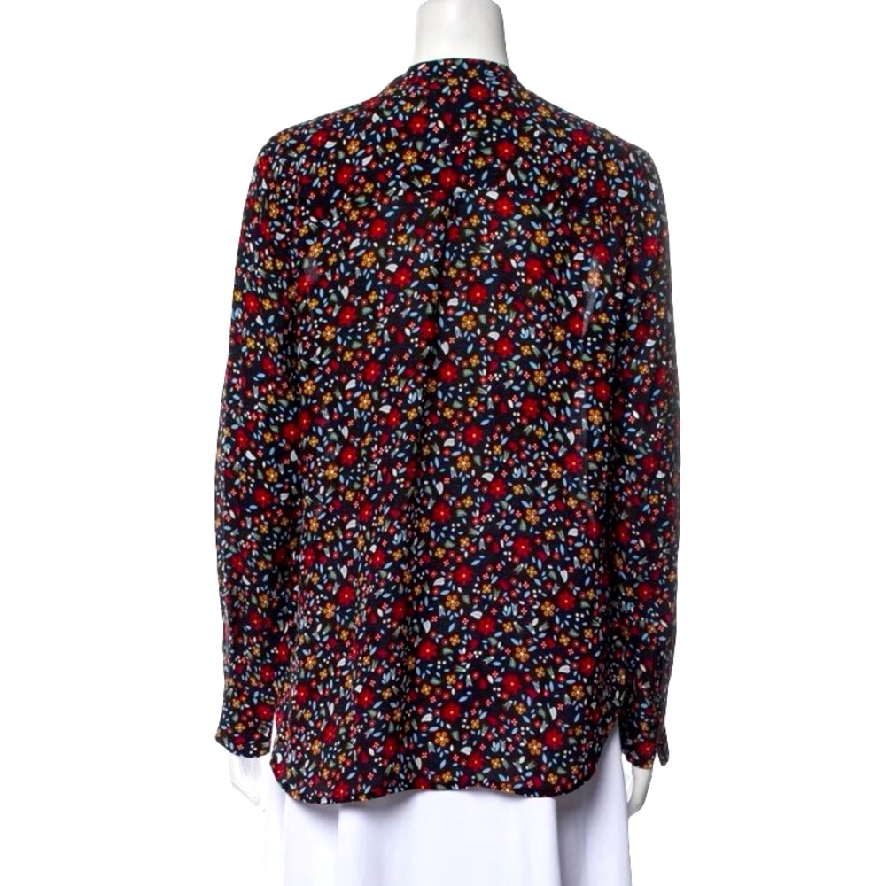 A.L.C. 100% Silk Floral Button Front Long Sleeve Blouse Black Multicolor Size 8 - Picture 3 of 8